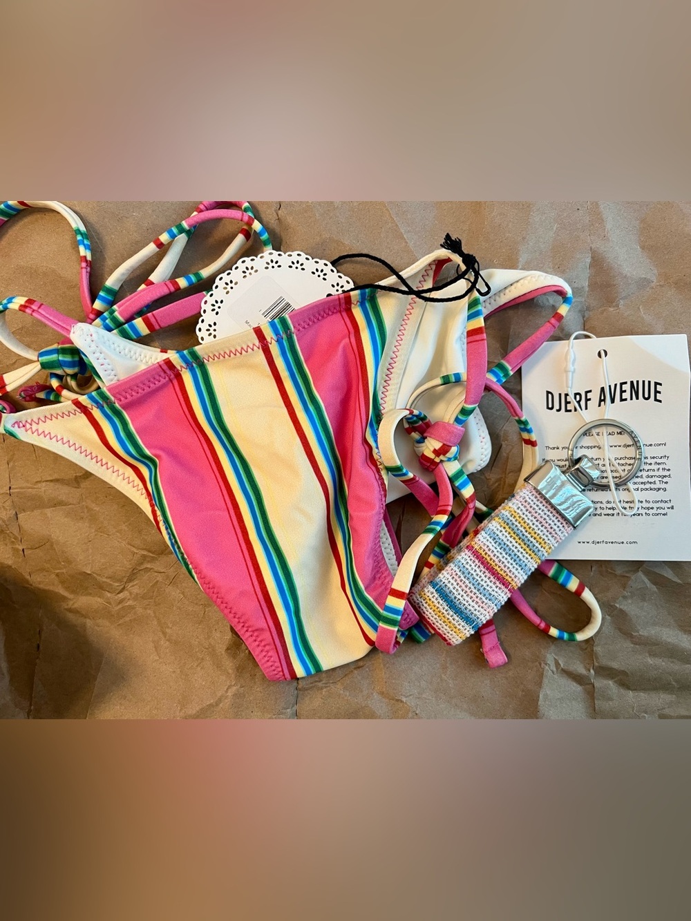 Djerf Frankie’s Stripe Bikini Bottom & Keychain BNWT